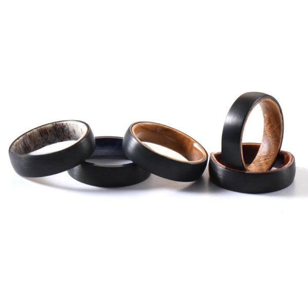 TRENDY 6mm Silver or Black Plated Whiskey Barrel Wood Tungsten Ring for Men's and Women's Wedding or Engagement Band