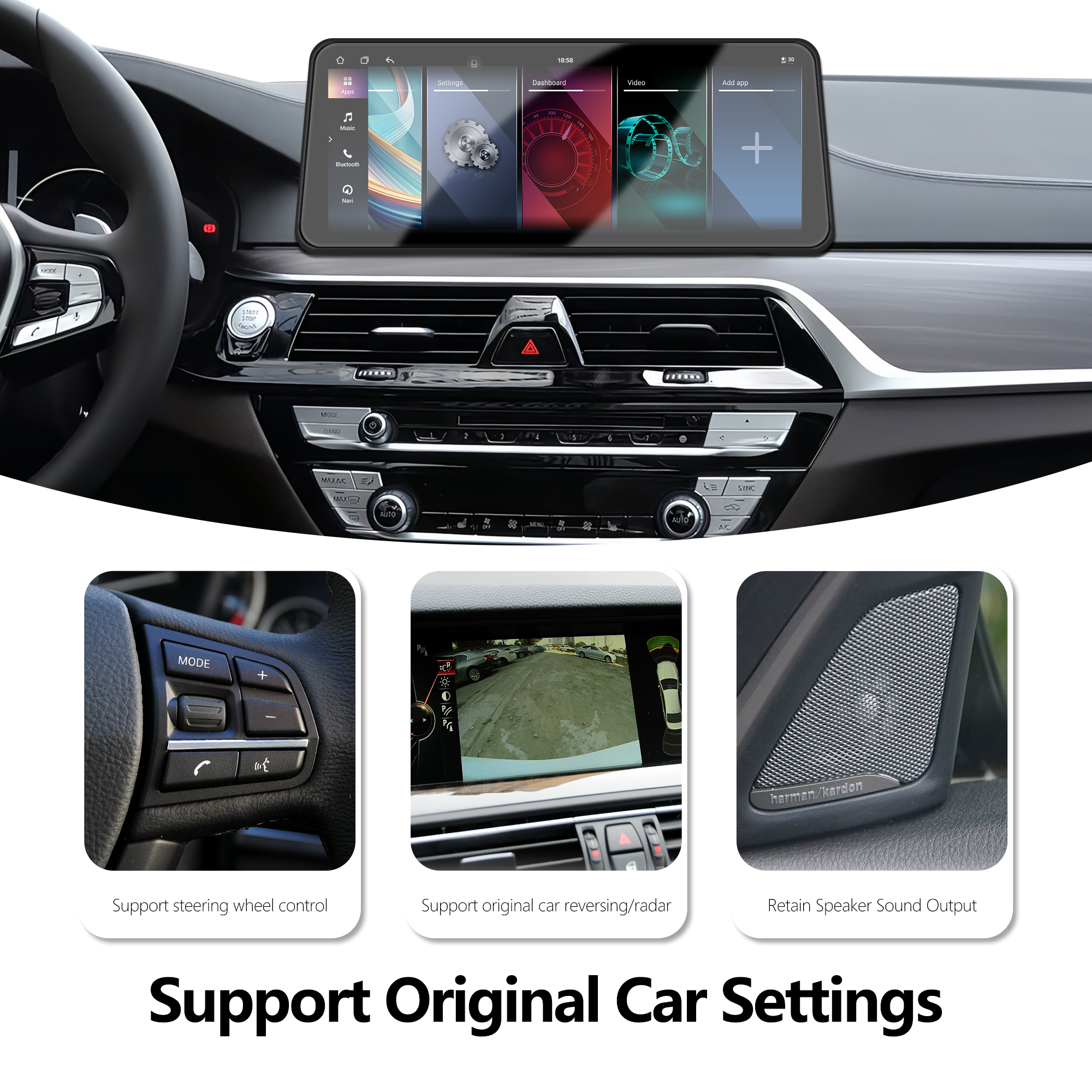 12.3inch OLED Android Touchscreen Car for Screen for BMW 5 Series/E60 2005-2009 with Frame & Harness