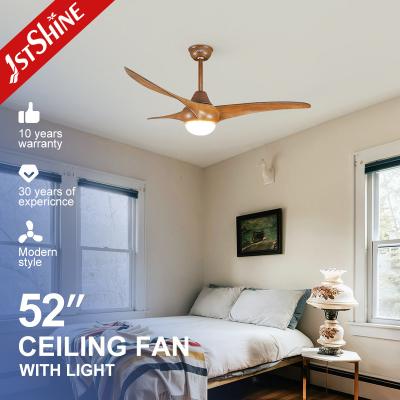 Ventilador de teto de plástico de grãos de madeira silencioso com luz LED de 3 cores remoto