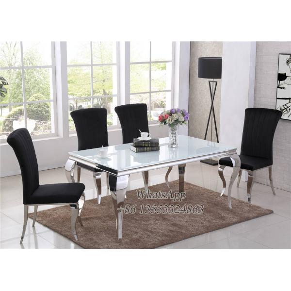 White Glass Top Dining Table Grey Stainless Steel Dining Chair in Furniture Manufacturer (YS-6)