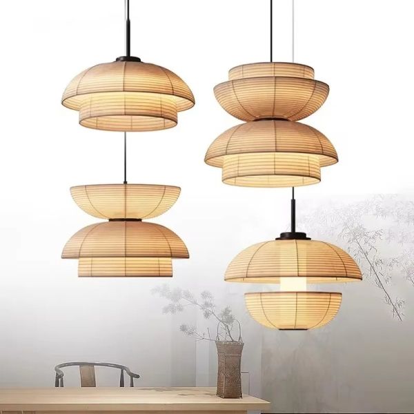 Japanese Pendant Lights Vintage Fabric Lantern Wabi Sabi Lights (WH-VP-335)