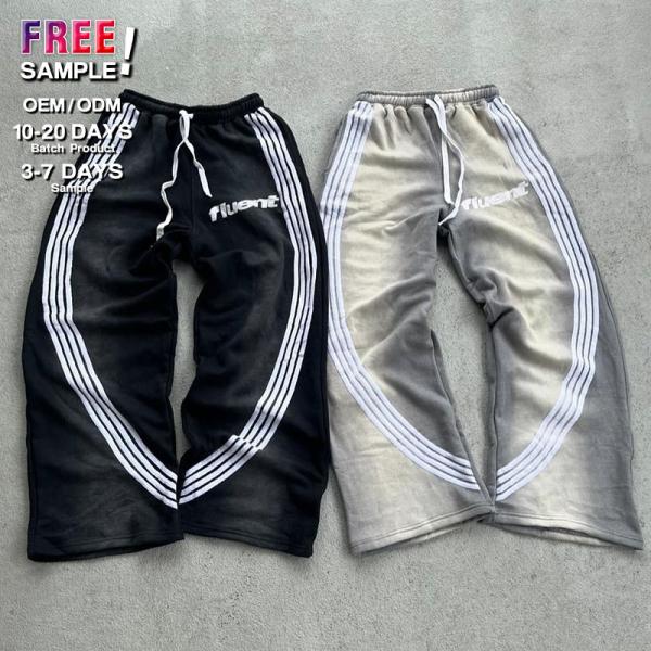 OEM bordado personalizado Impresión Logotipo 100 algodón peso pesado rayado lavado con ácido apilado calzoncillos de sudor abultados calzoncillos de pista calzoncillos de sudor hombres