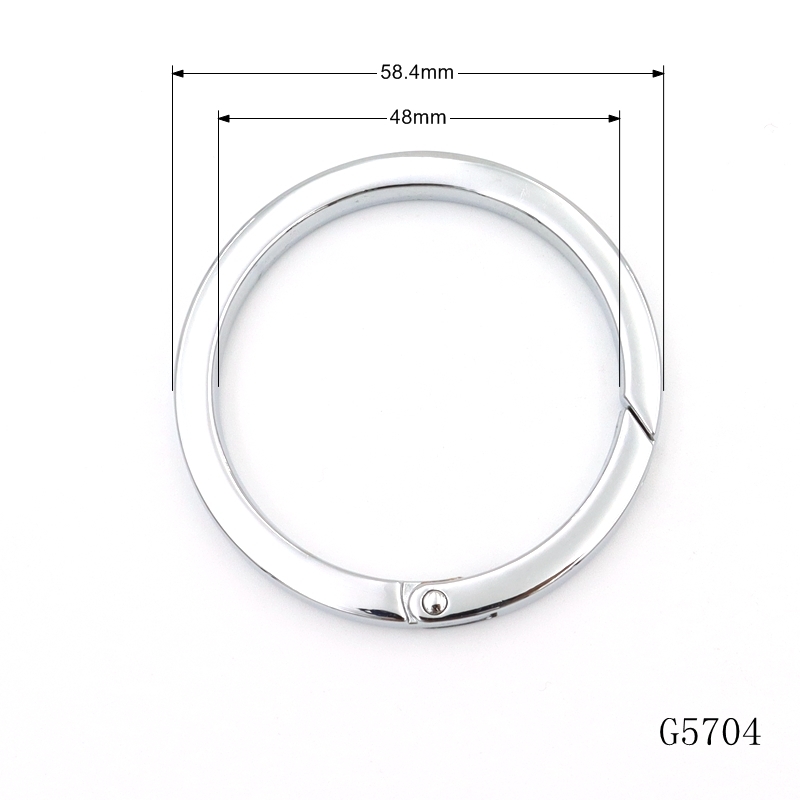58mm Large Flat Round Spring Open Gate O Ring Carabiner Clasp, Chrome Plated Zinc Alloy Heavy Duty Keychain Connector Hardware