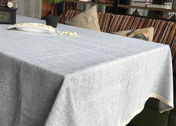 Customized Patchwork Decorative Table Cloths Gray / Ivory Cotton Linen Tablecloths