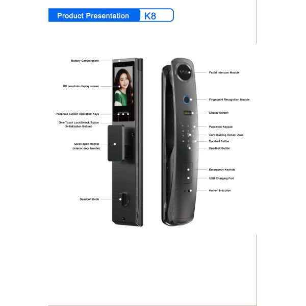 Smart Face Recognition Door Lock with Video Intercom, Fingerprint & Tuya App