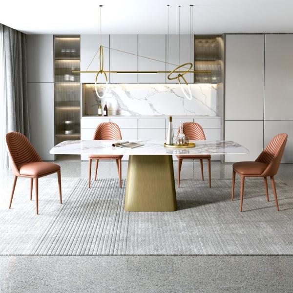 Altura 0,78M Luz Luxo Aço Inoxidável Mesa de jantar de mármore para seis