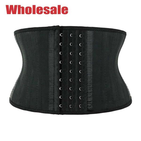 Black 7 Inches 25 Boned Latex Short Torso Waist Trainer With Hooks