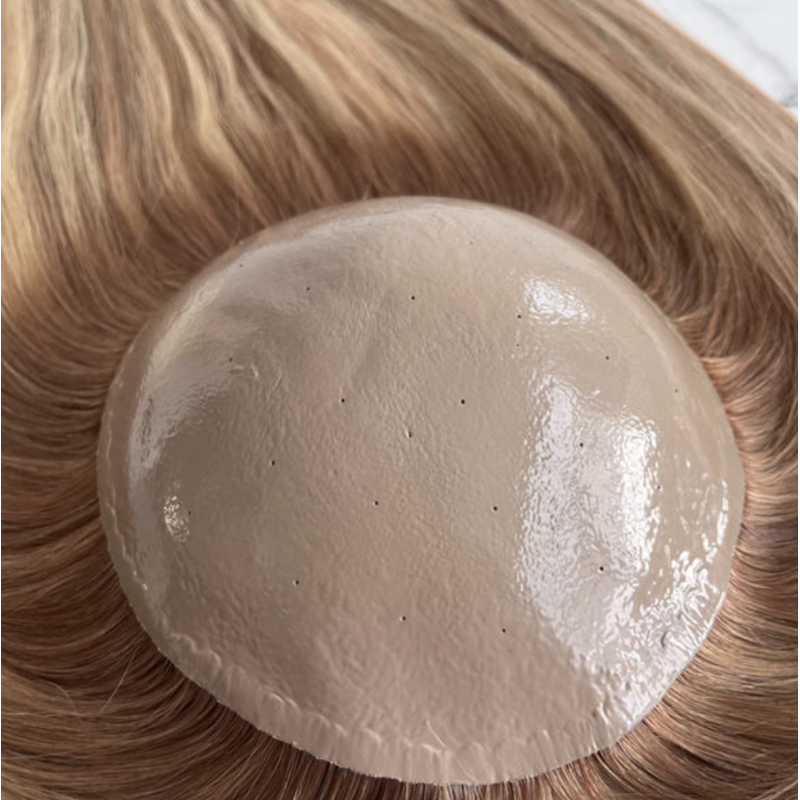 Custom-made Scalp Thick Silicone Toppers Injected Human Hair System Highlight Color Hair Topper for Hair Loss Clients