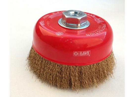 85mm wire cup brush,coarse crimped brass coated wire 0.014 inch,with 22.2mm arbor hole