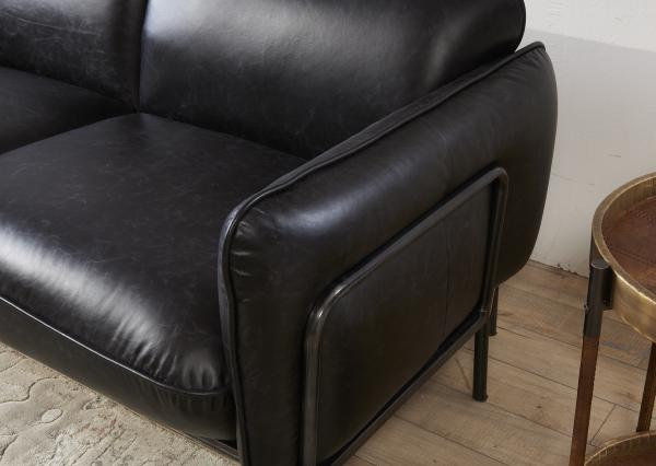 Antique Slate Color Black Leather Two Seater Sofa Bed With Steel Frame Old Finishing