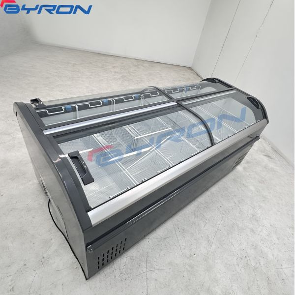 Curved Horizontal Glass Top Island Freezer Commercial Ice Freezer
