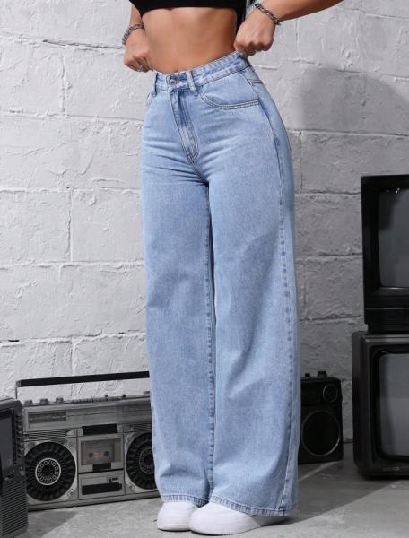 Light medium blue casual wide-leg jeans