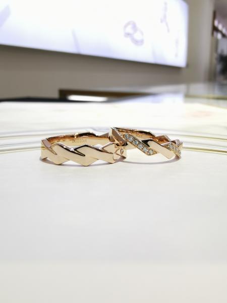 Mixed Color Braided Striped Nifty 18k Rose Gold Couple Rings