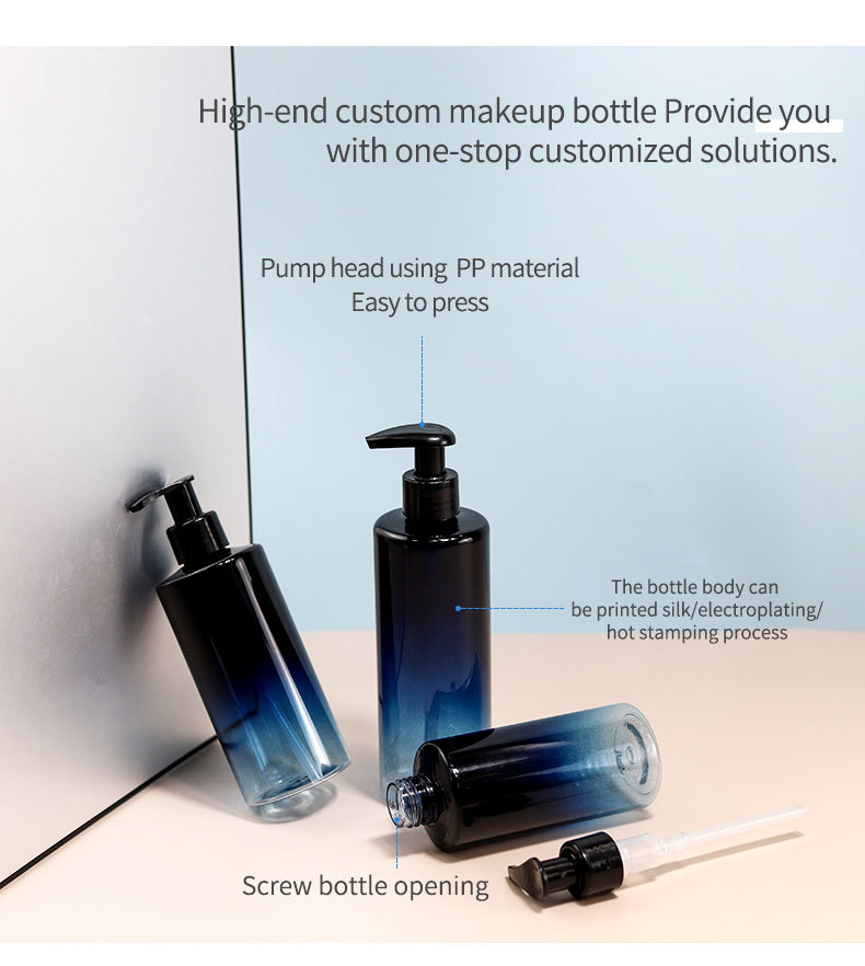 PET Cosmetic Shampoo & Shower Gel Bottles with Pump Sprayer Screen Printing JJC-002 Model-Factory Direct Supply (200-500ml)