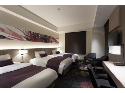 Palmerston North resort hotel inteior design furniture Laminate headboard with nightstand and fabric upholstered sofa