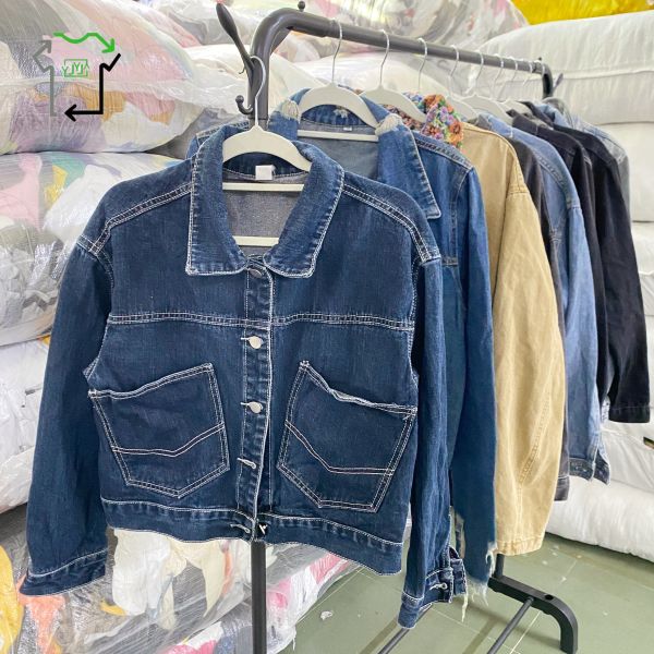 All Season Second Hand Clothes Polyester Cotton Blend Jeans Jacket Long Sleeved
