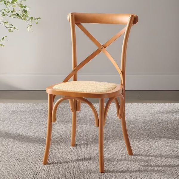 New Arrival Rustic Wooden Cross Back Chair with Woven Rattan Seat for Cafe Bistro Restaurant Commercial Wedding Dining Use