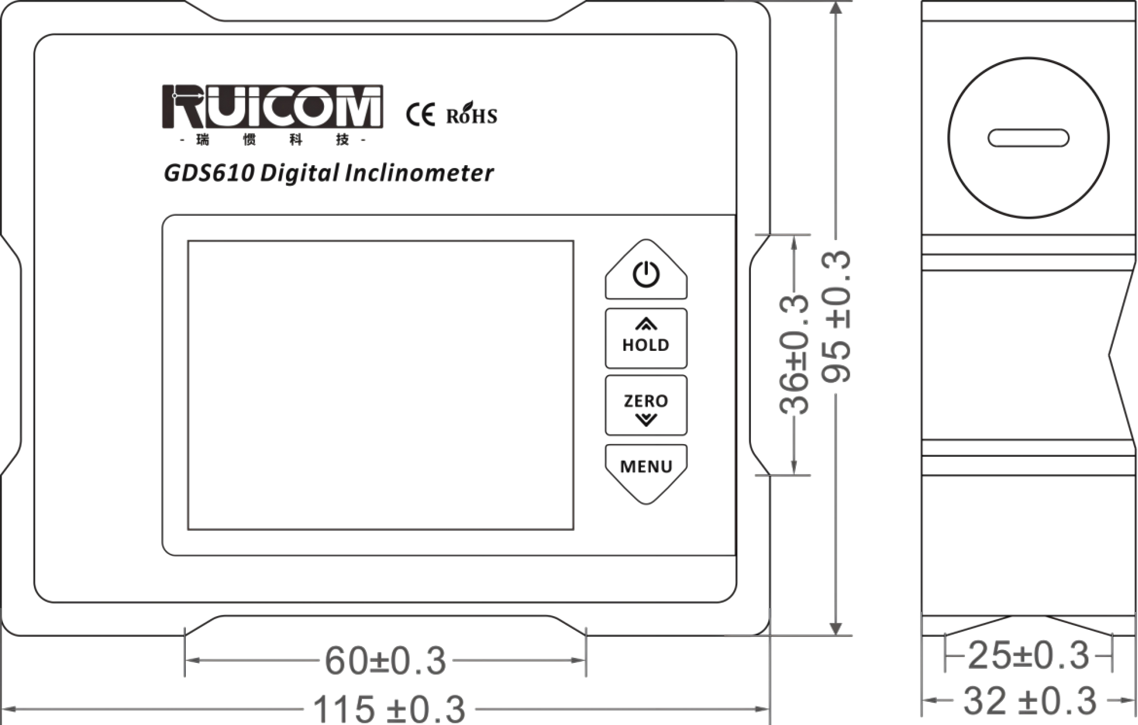 GDS610 Automatic Switch Single / Dual Axis Inclinometer Digital