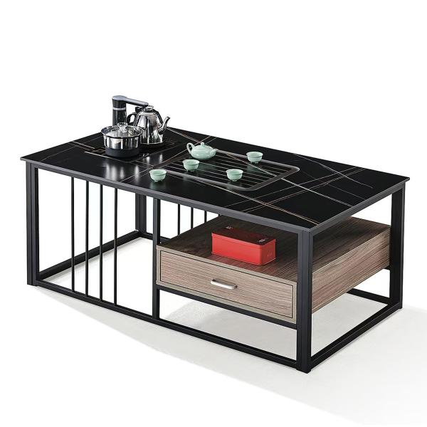 Contemporary Smart Black Coffee TableMultifunctional SlateOffice Furniture Tea Table