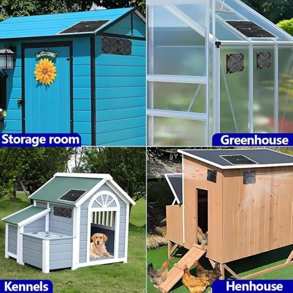 High Efficiency 12W Solar Panel Solar Powered Fan for Chicken Coop, Dog House, Outside Shed Greenhouse