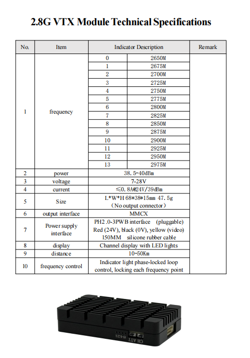 2.8GHZ VTX  For Drone 8-10W 13CH PFV VTX Nbsp Low Latency Long Range Video Transmission