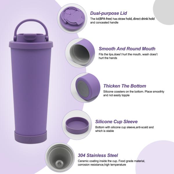 Straw Stainless Steel Insulated Tumbler with Ceramic Coating Liner and Silicone Base
