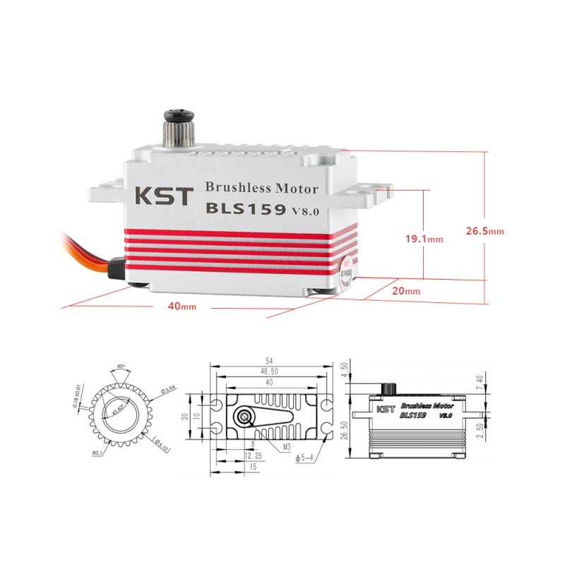 KST BLS159 V8.0 Servo 0.10Sec Coreless HV Digital Motor For UAV RC Car Boat Robot Arm Helicopter Airplane 8.4V 17Kg