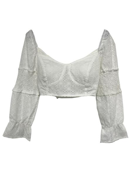 Long Sleeve Ladies Fashion Lace Short Top With Crossover Back Strap