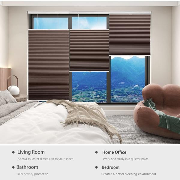 WELLSOURCE Light Filtering/Dimout Cellular Shades Cordless, Top Down Bottom Up Blinds for Windows, 1.5 Single Cell Plea
