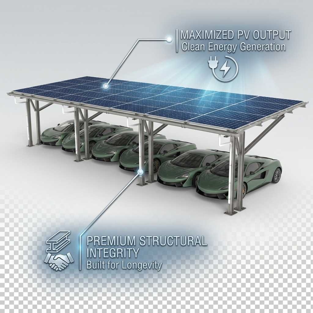 Heavy-Duty Industrial ECO Gamma Frame Carport Dual C-Purlin Solar Mounting