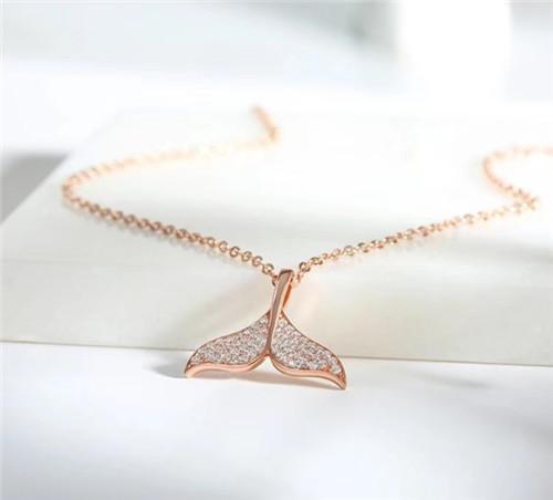 2021 Korean Shinny Jewelry 925 Sterling Silver Necklace Geometric Cubic Zirconia Mermaid Pendant Necklace For Women