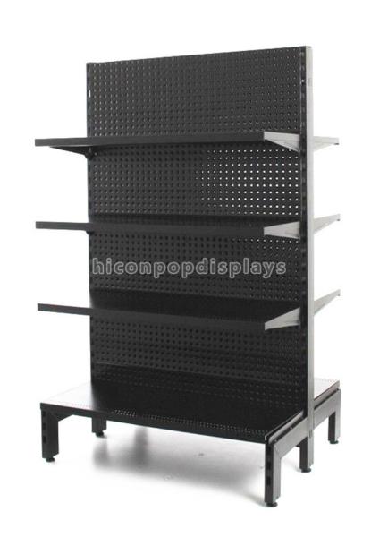 Supermarket Store Metal Retail Gondola Shelving Black Freestanding Gondola Rack