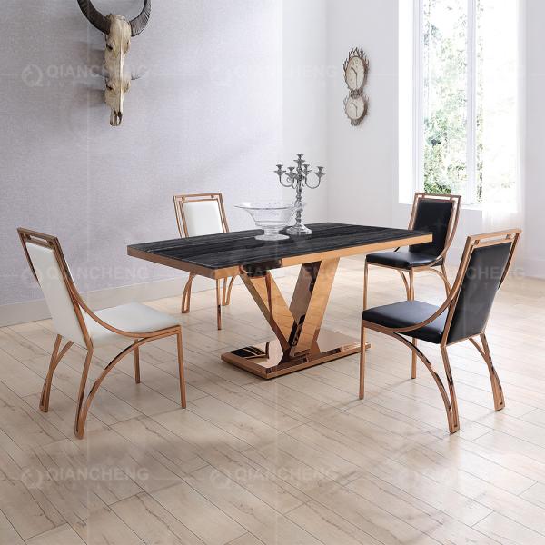 Rose Gold 180x90x75cm SS Dining Tables Durable Marble Dining Room Table