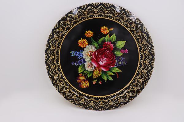 Flower Pattern 30cm Stainless Steel Round Tray Round Dinner Plates