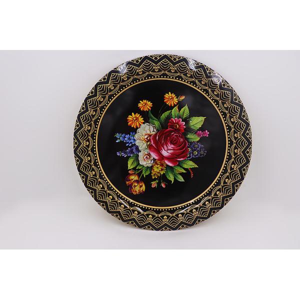 Flower Pattern 30cm Stainless Steel Round Tray Round Dinner Plates