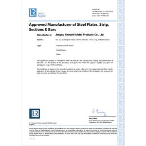 Jiangsu Xinmanli Metal Products Co., Ltd. Certifications