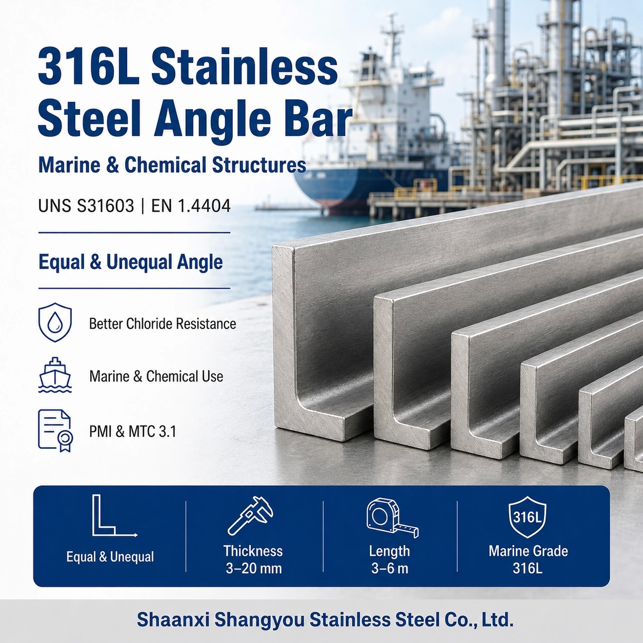 316L Stainless Steel Angle Bar for Marine and Chemical Structures