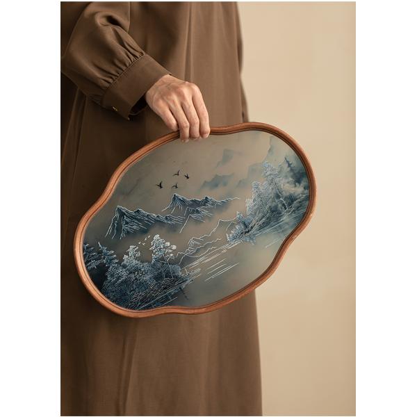 New Chinese Landscape Bamboo Glass Home Tea Tray