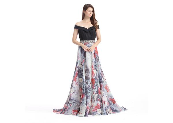 Ladies A Line Evening Dress  , Beaded Off - Shoulder Chiffon Evening Dresses