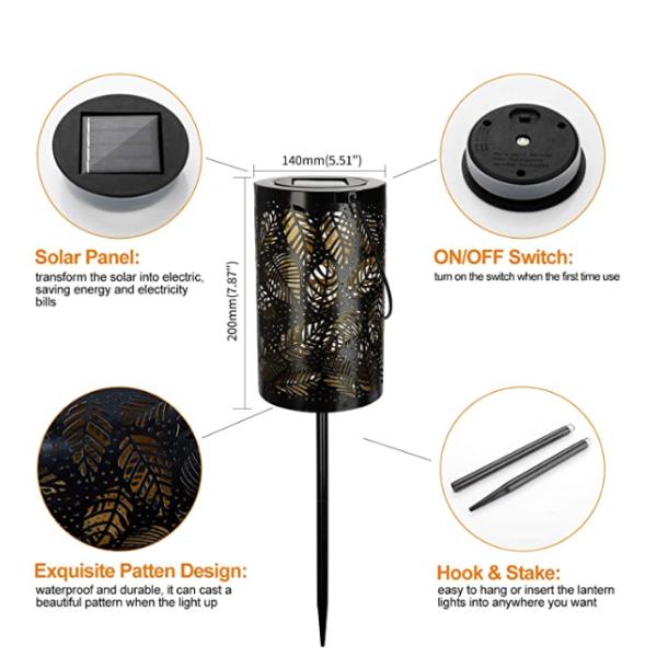 Metal Hollow 2700K 200mm 1W LED Solar Garden Lanterns