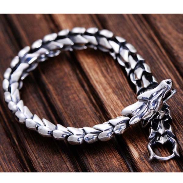Thai 925 Silver Dragon Link Bracelet Men Vintage Jewelry (059082)