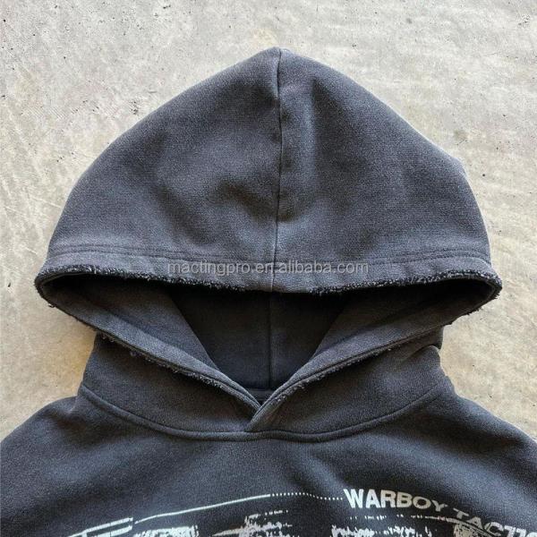 Direct To Garment Printed Hoodies Cropped Hoodie Men French Terry Flocking Embroidery Acid Wash