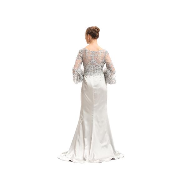 Grey Color Forging Long Sleeve Evening Dresses / O Neck Embroidery Prom Party Dress