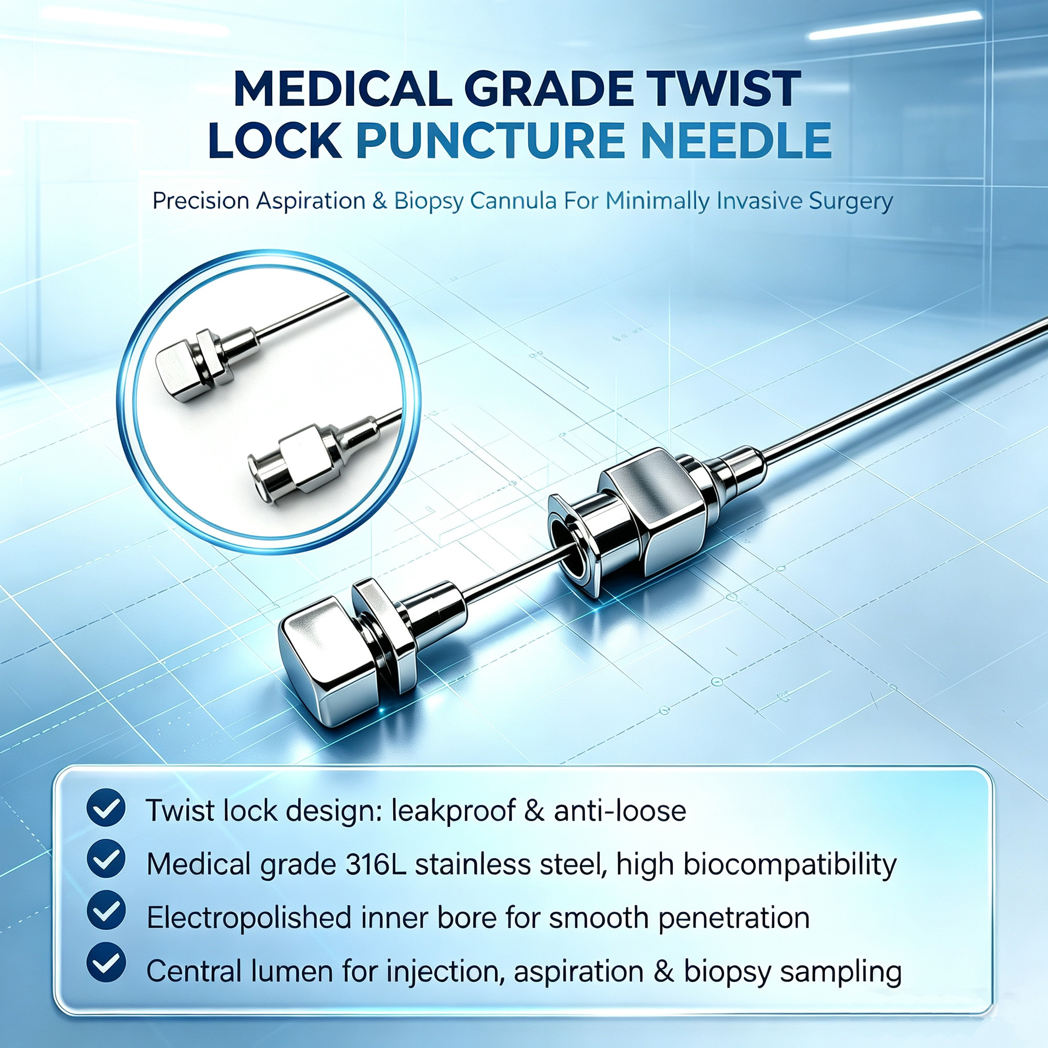 Customized Depth Marking Stainless Steel Needle With Luer Fitting