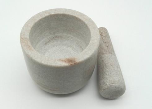 Round Stone Mortar And Pestle , Marble Bowl With Grinder Handcrafts