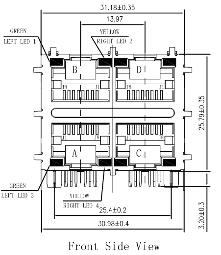 LPJG27011AENL 2x2 Gigabit Power Over Ethernet+ Rj45 Magnetic Jack IEEE802.3at