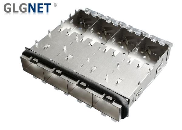 4 Ports Ganged SFP+ Shield Cage Connector 1x4 with Light Pipe and EMI Gasket