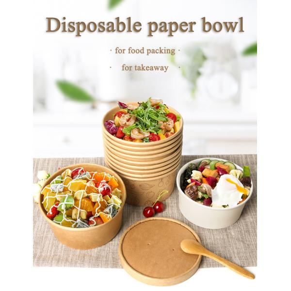 Custom Printed Wholesale Disposable Food Packing Take Away Kraft Paper Salad Noodles Soup Bowls with Lids
