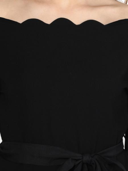 Parte superior Scalloped das mulheres preto elegante