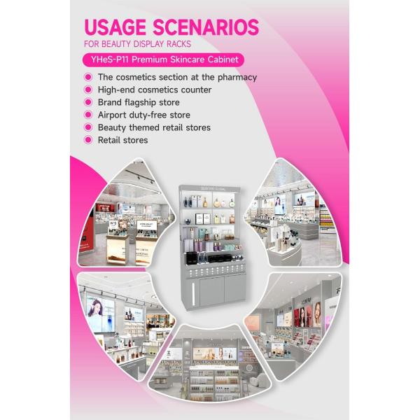 YHeS-P11 10*10 Mirror Stainless Steel Tube Skincare Display Rack for High-End Stores